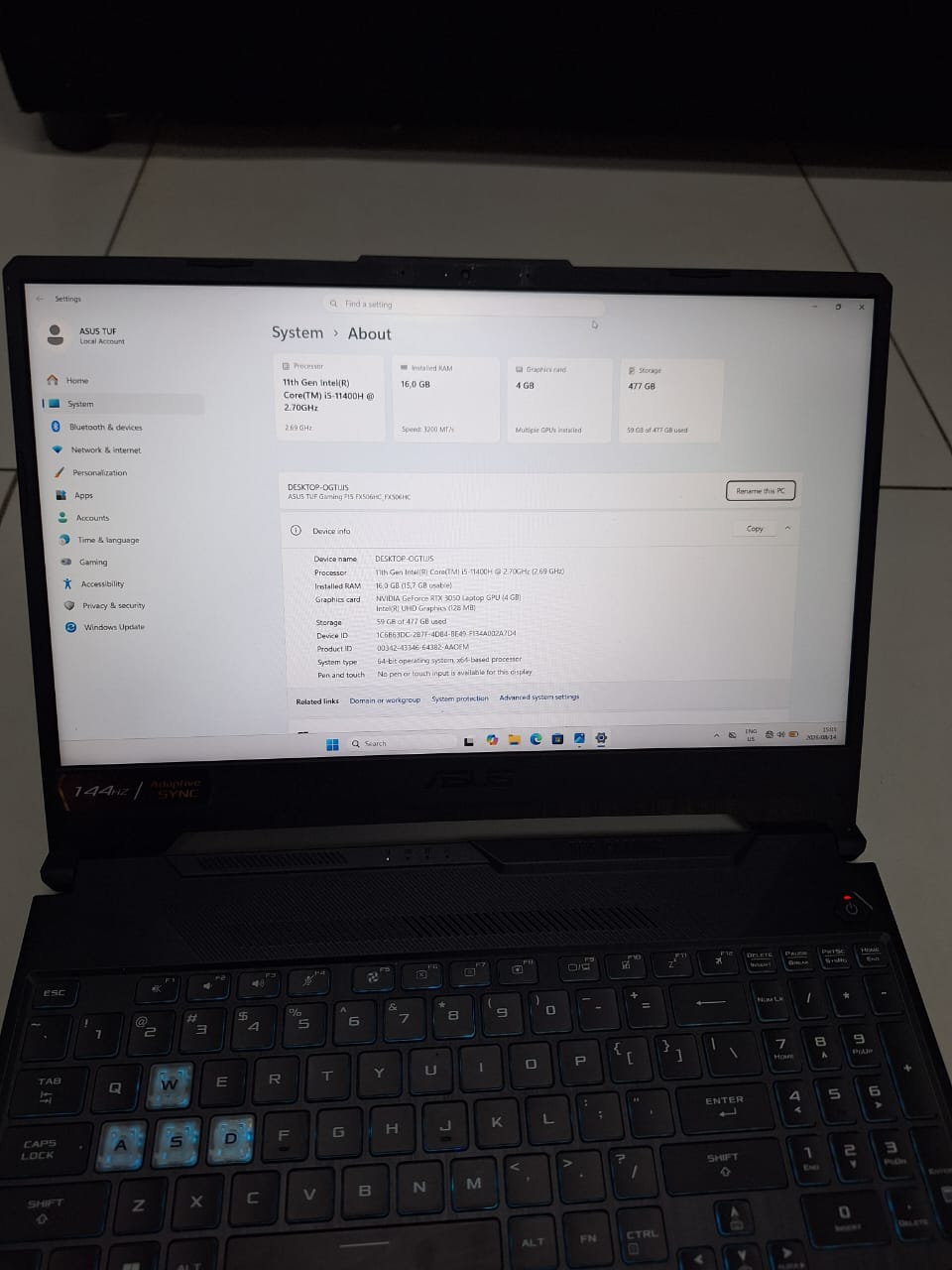 ASUS TUF Gaming F15 FX506HC Notebook PC (FX506HCB-I58512B0W ✅11th Generation  ✅Intel Core i5-11400H Processor thumbnail