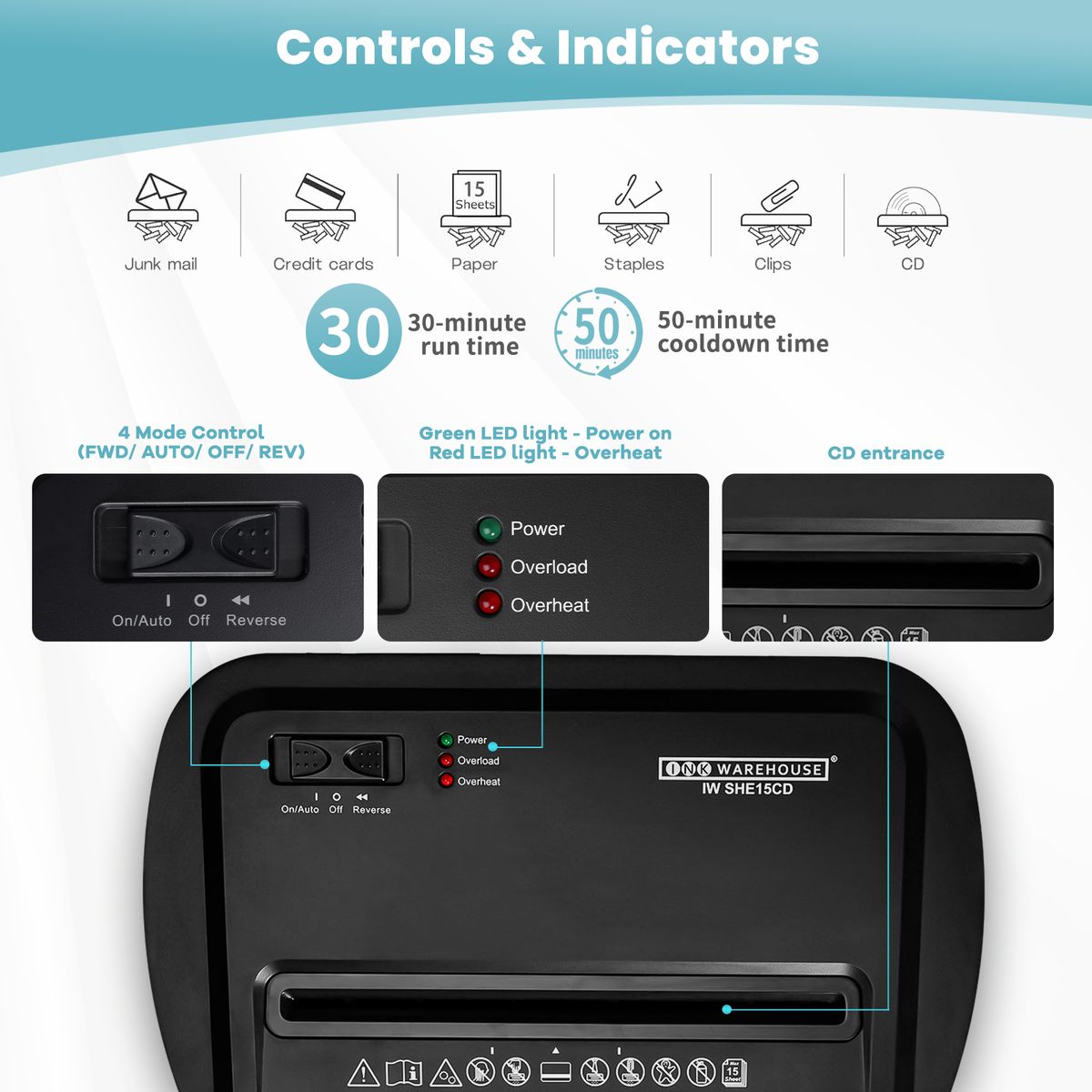 Shredder Machine 15 Sheets P4 Cross Cut for Home Office Shred Credit CardCD thumbnail