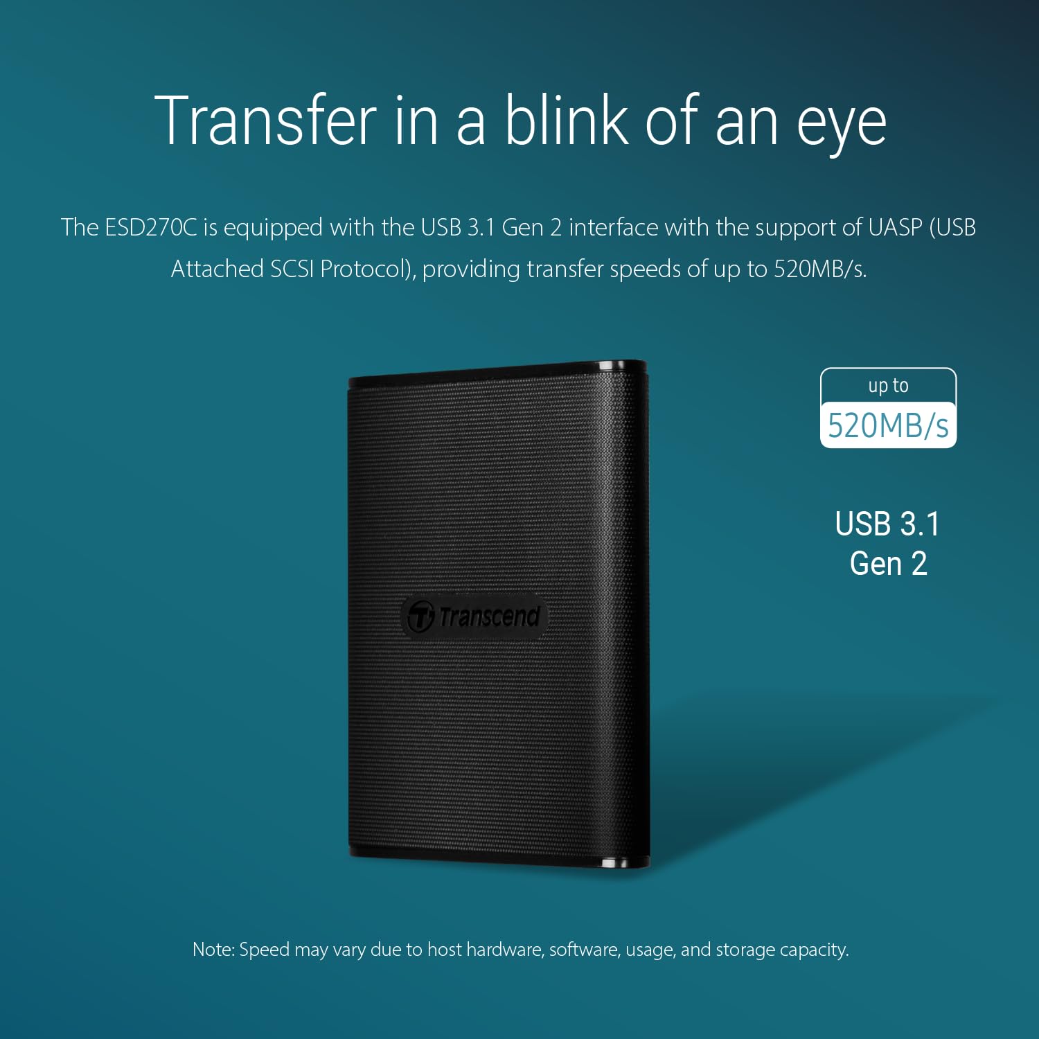 Transcend ESD270c 1TB SSD NAND USB3.1 Type A&C external hard drive thumbnail