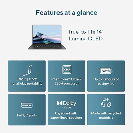 The ASUS Zenbook 14 OLED (UX3405C) is a premium ultrabook featuring Intel’s latest Core Ultra processors, a stunning 14-inch 3K OLED display, up to 32GB LPDDR5X RAM, and Wi-Fi 7 connectivity. It’s designed for professionals who need portability, performance, and cutting-edge AI features. thumbnail