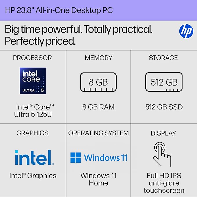 P 24-CR1004L All-in-One Desktop PC Intel Core Ultra 5 125U 8GB DDR5 RAM 512GB SSD 23.8 Inch FHD Intel Graphics Wi-Fi 6 Bluetooth DOS Shell White 1Y Warranty thumbnail