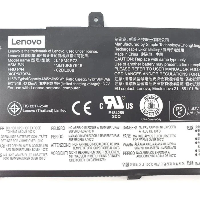 Lenovo ThinkPad T590, P53S, T15, P15s, L18M3P71, L18L3P71, 02DL011, SB10K97649, 02DL012, SB10K97650, L18S3P71 laptop Battery 11.55V 4650mAh/54Wh Generic thumbnail