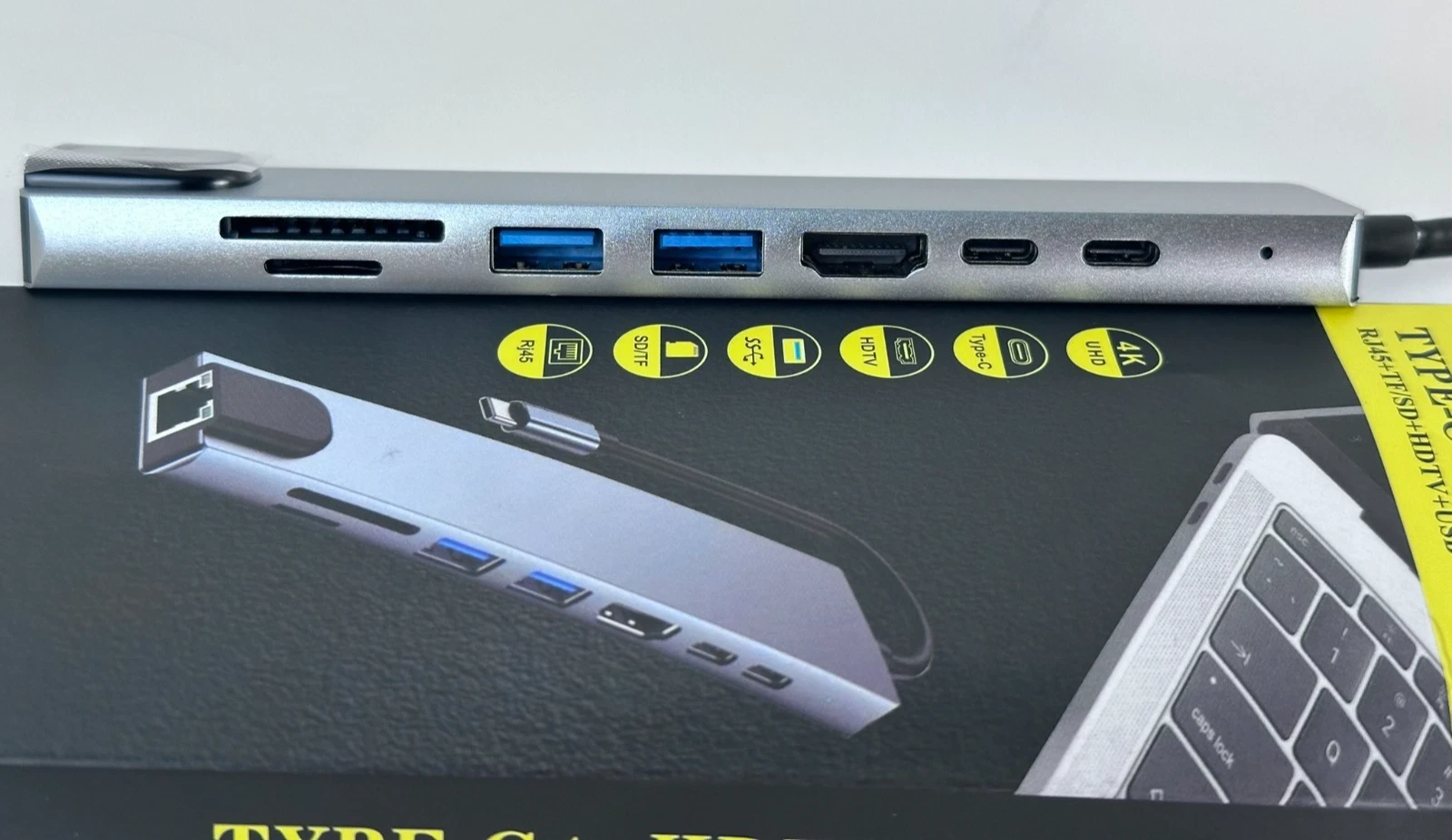 Type C to HDTV 8 in 1 Adapter USB C Hub 4K HDMI RJ45 SD TF USB PD New thumbnail