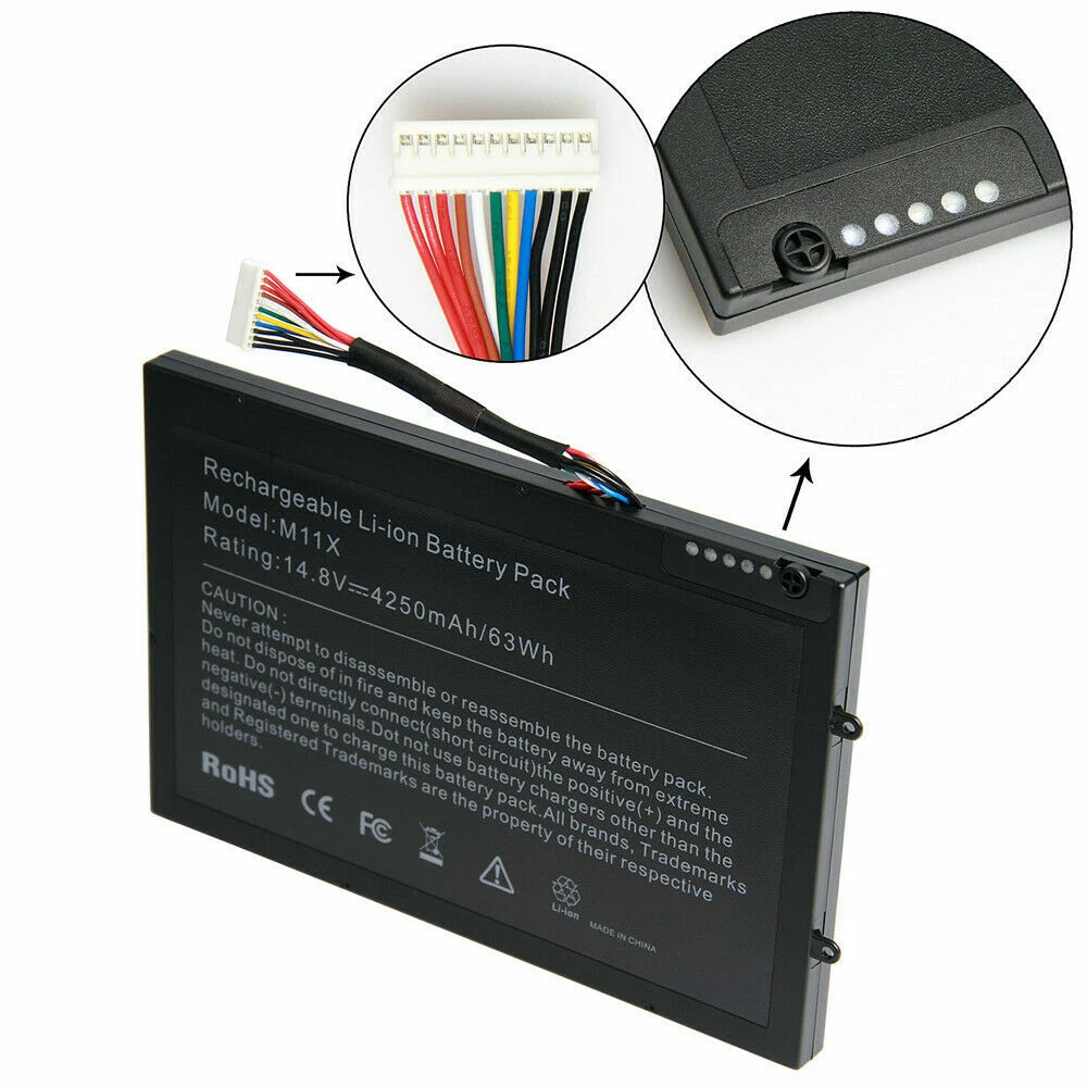 Dell Alienware M11X, M11X R1, M11X R2, M11X R3, M14X, 8P6X6, P06T, PT6V8, T7YJR Laptop Battery, 14.8 V 4260mAh/63Wh thumbnail