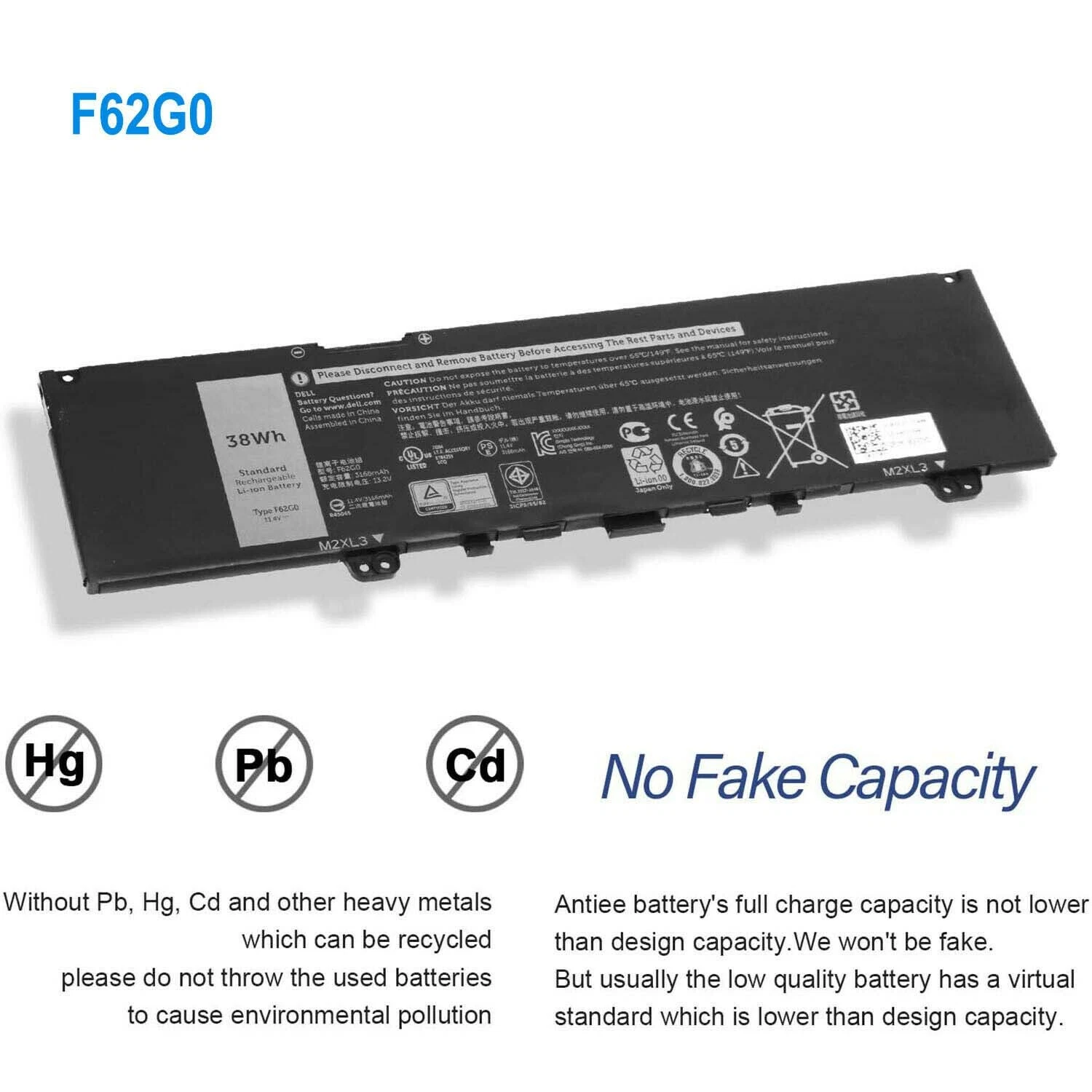 38Wh F62G0 Battery for Dell Inspiron 13 5370 7000 7370 7380 7386 7373 P83G 39DY5 thumbnail