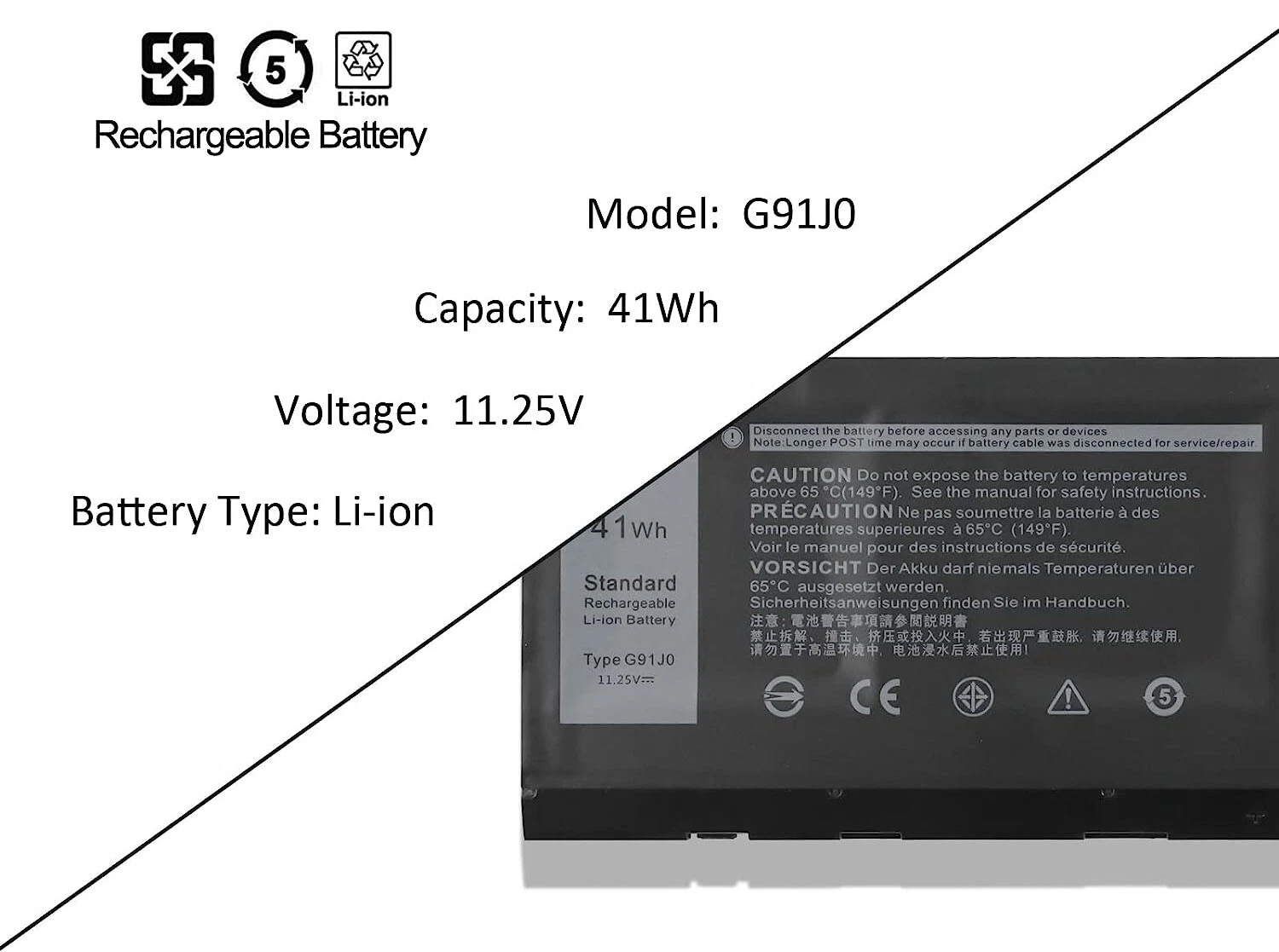 41Wh G91J0 Battery For Dell Latitude 3320 3420 3520 Inspiron 5310 5410 5415 5418 thumbnail