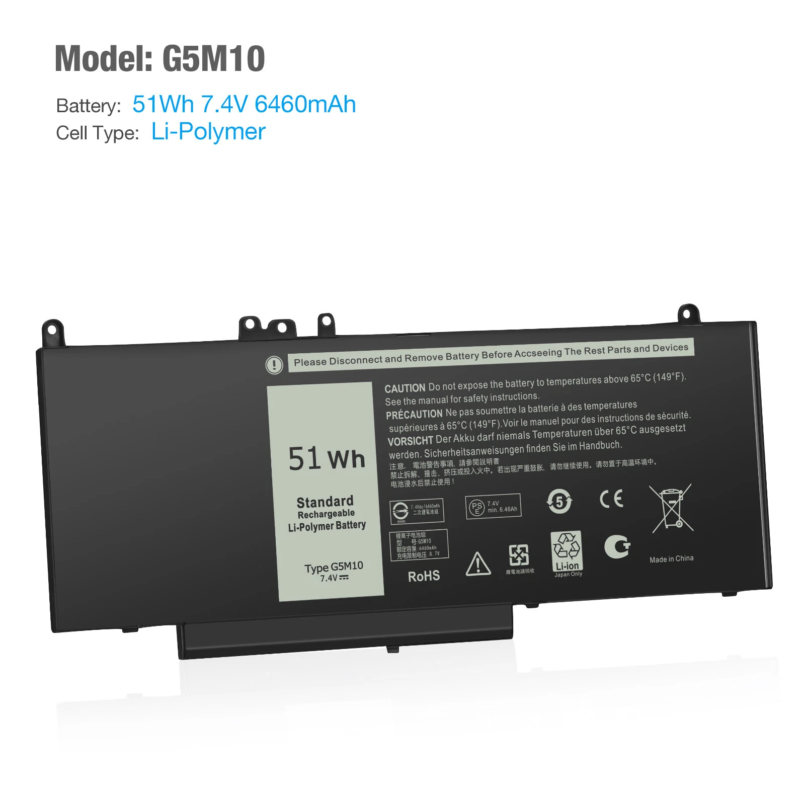 G5M10 Battery for Dell Latitude E5450 E5550 Notebook 15.6 Replace 8V5GX 0WYJC2 thumbnail