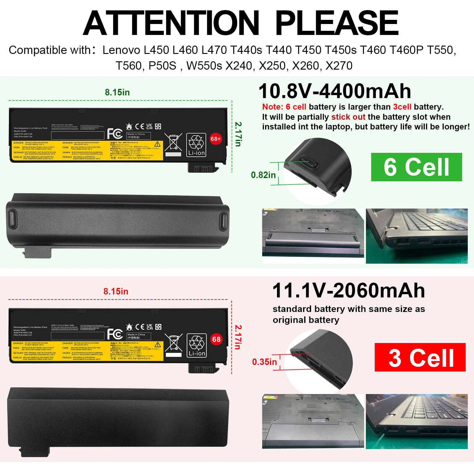 Lenovo X240, T440s, S440, 45N1126, 121500214 Laptop Battery, 10.8 V 4400mAh/28Wh thumbnail