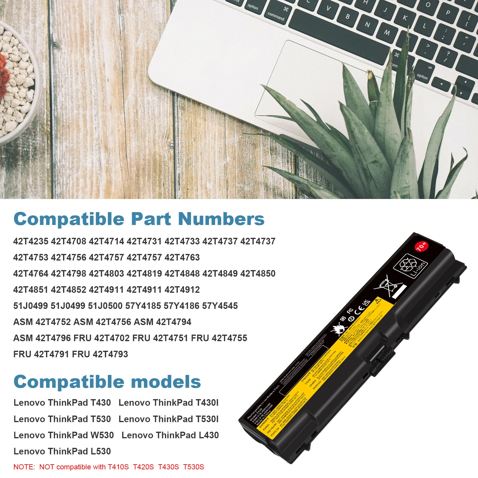 Lenovo Ideapad T430, T520, T530, 42T4757 Laptop Battery, 10.8V 4400mAh/48Wh thumbnail