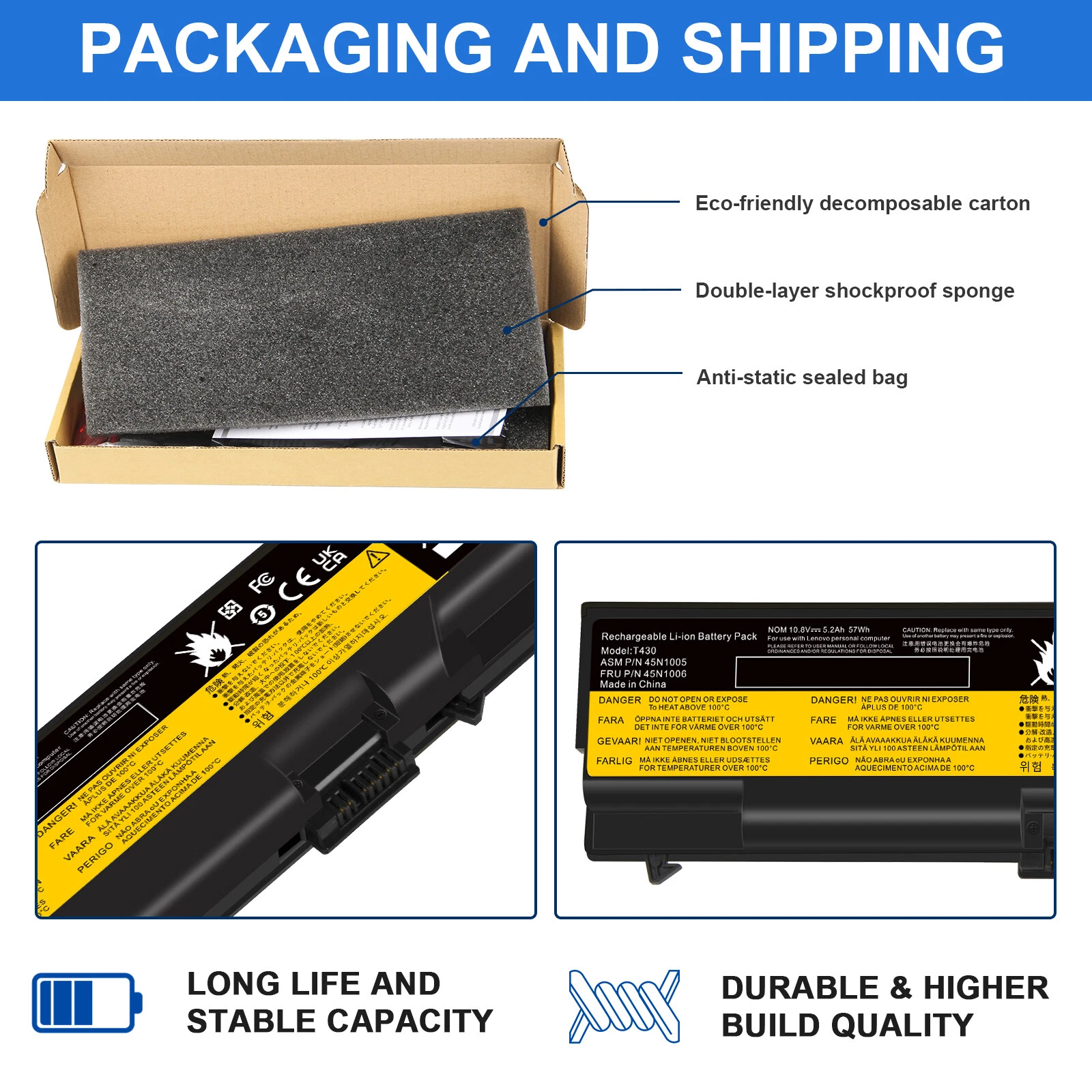 Lenovo Ideapad T430, T520, T530, 42T4757 Laptop Battery, 10.8V 4400mAh/48Wh thumbnail