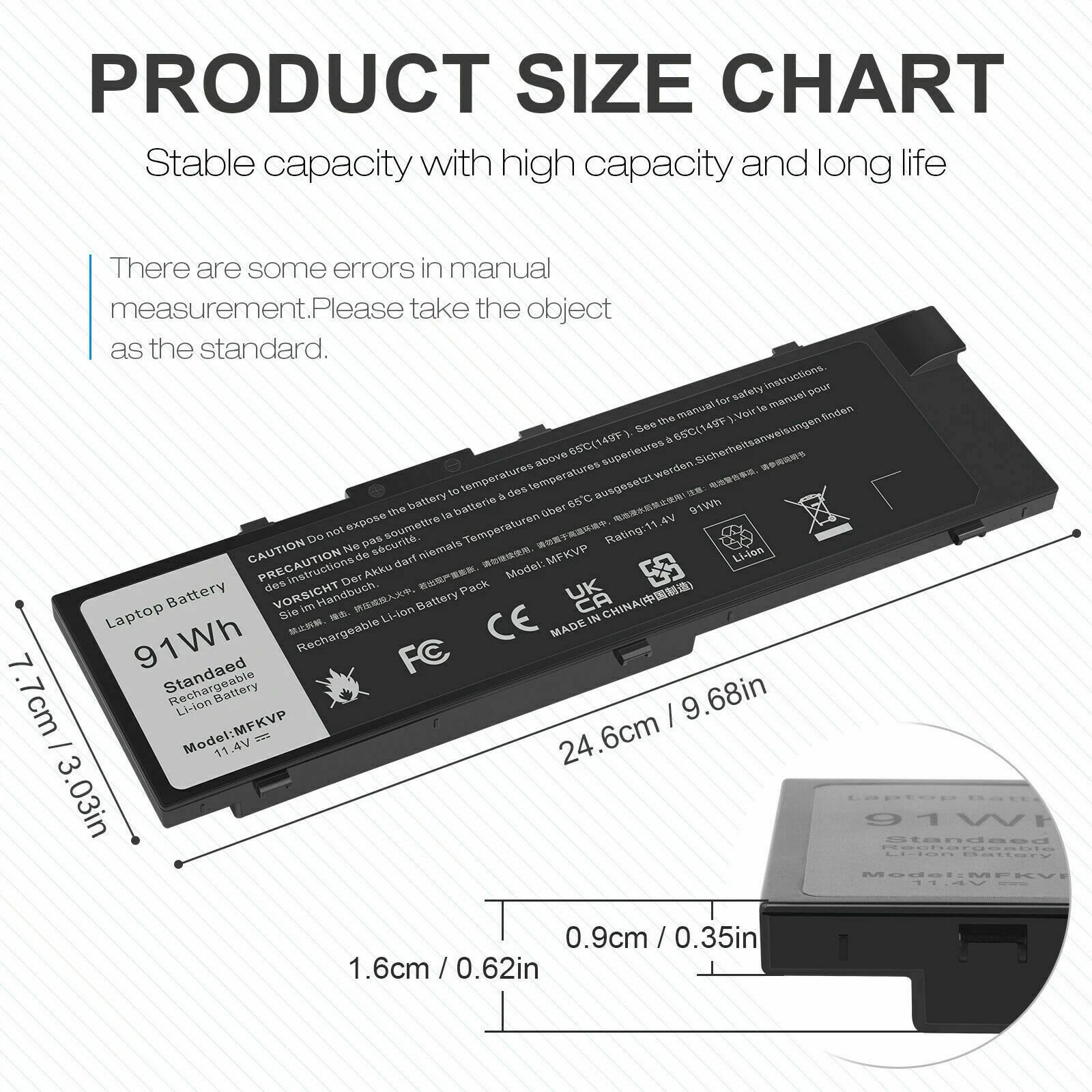 Dell Precision 15 7510, 7520, 17 7710, 7720, M7710, TO5W1, MFKVP, 1G9VM, M28DH, 0FNY7 Laptop Battery, 11.4V 91Wh thumbnail