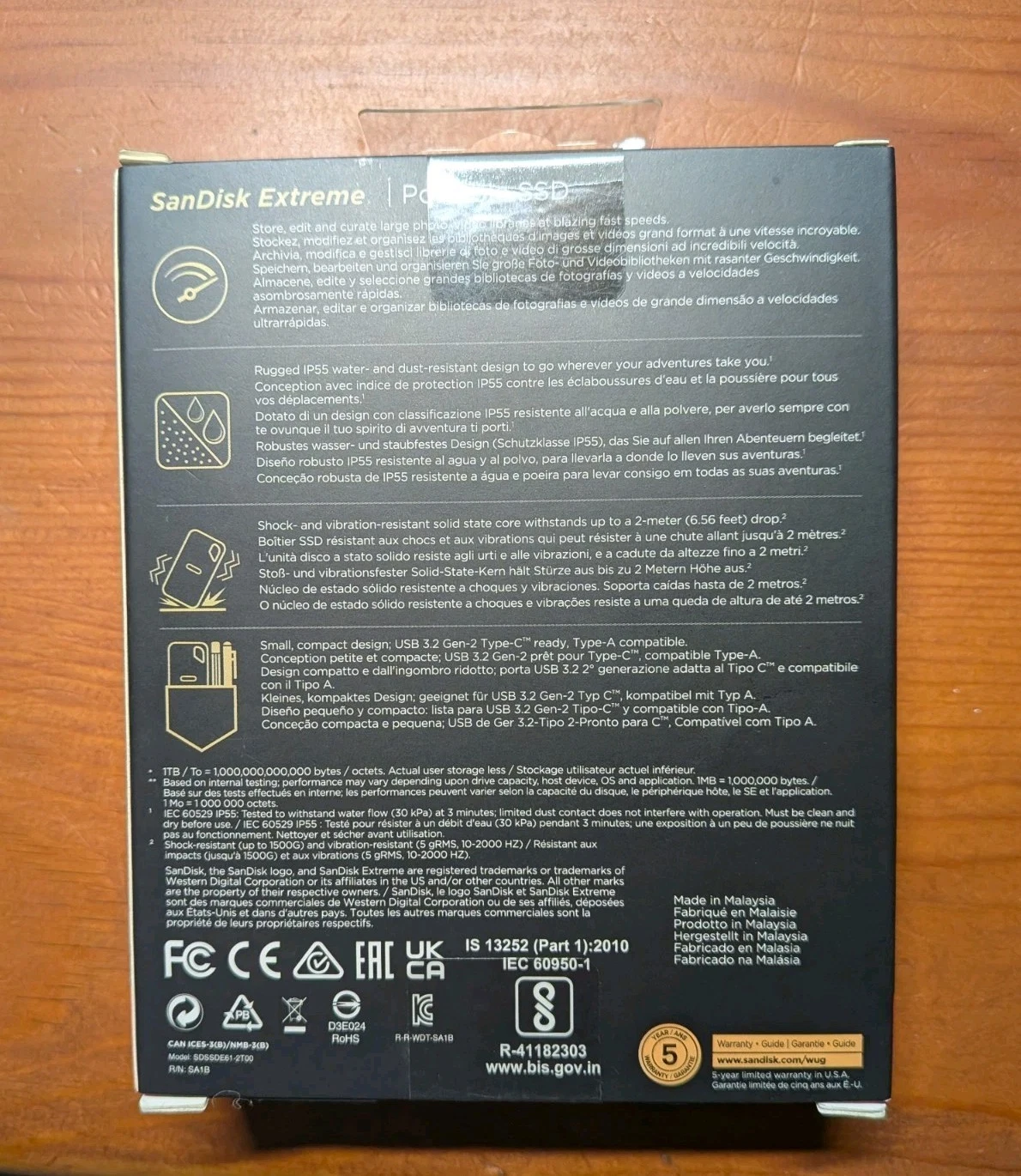 SanDisk Extreme Portable SSD 2TB USB 3.2 Gen 2 USB-C 1050MB/s Black thumbnail