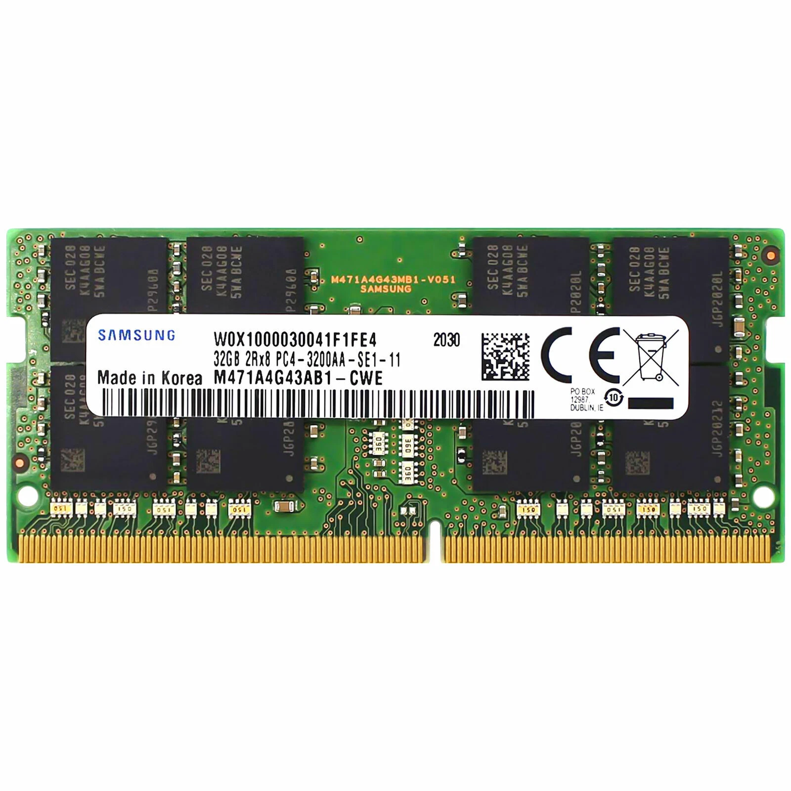 Samsung 32GB DDR4 SODIMM 3200 MHz PC4-25600 Laptop Memory RAM (M471A4G43AB1-CWE)